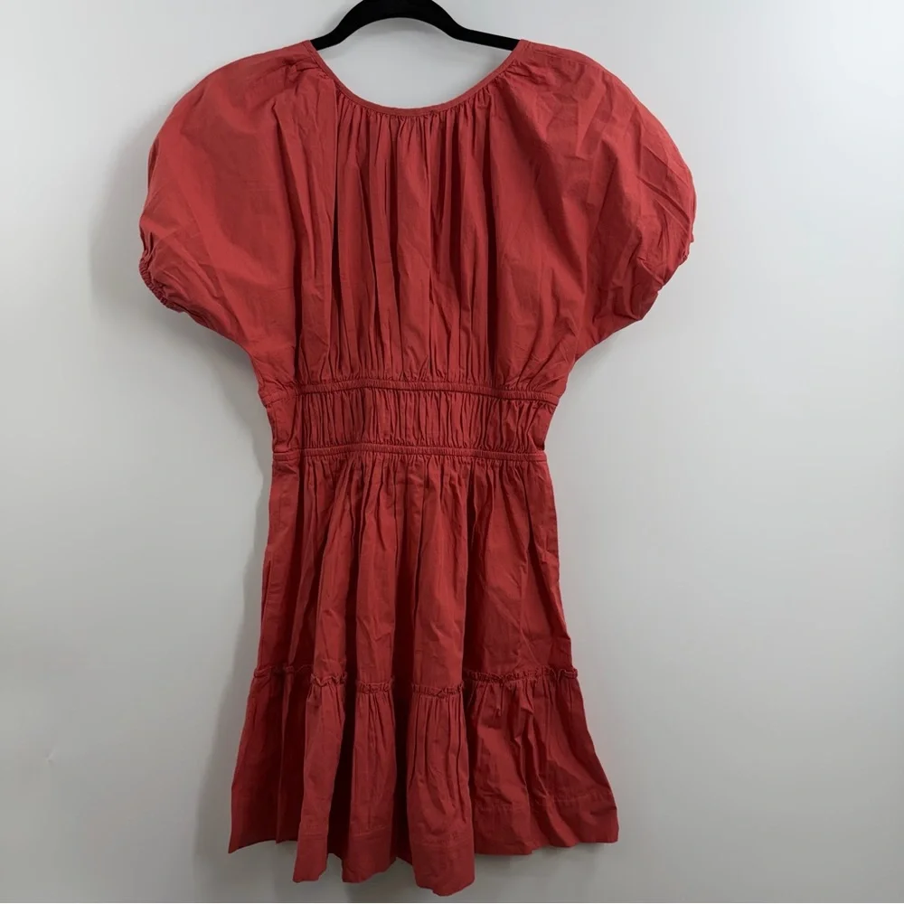 J.Crew Re-Imagined Cotton Puff Sleeve Smocked Mini Dress Red Small NWT